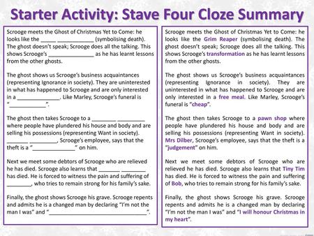 Starter Activity: Stave Four Cloze Summary
