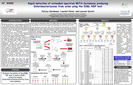 N°XXXX Rapid detection of extended-spectrum BETA-lactamase producing Enterobacteriaceae from urine using the ESBL NDP test Patrice Nordmann, Laurent Poirel,