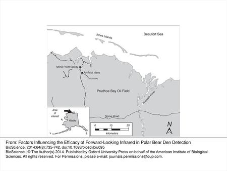 Figure 1. Study area south of Milne Point, Alaska, where artificial den forward-looking infrared sampling took place in March 2010. From: Factors Influencing.