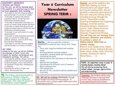 Year 6 Curriculum Newsletter