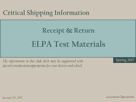 Receipt & Return ELPA Test Materials