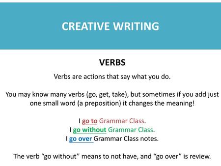 CREATIVE WRITING VERBS Verbs are actions that say what you do.