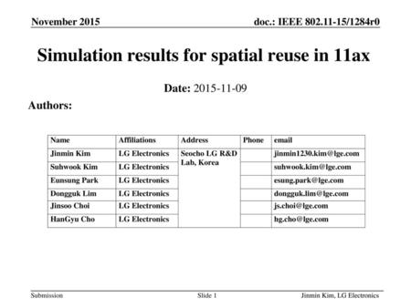 Simulation results for spatial reuse in 11ax