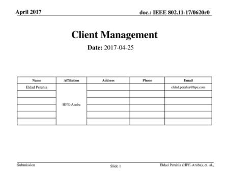 Client Management Date: Eldad Perahia HPE-Aruba