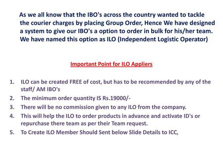Important Point for ILO Appliers