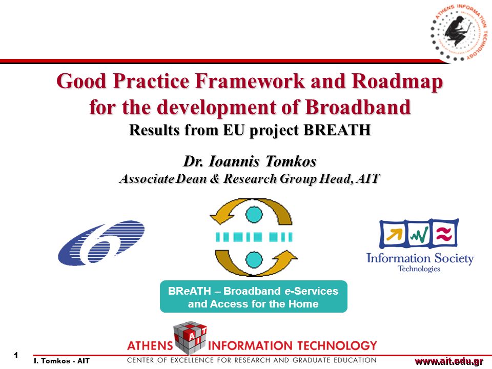I. Tomkos - AIT 1 Good Practice Framework and Roadmap for the development  of Broadband Results from EU project BREATH Dr. Ioannis Tomkos. - ppt  download
