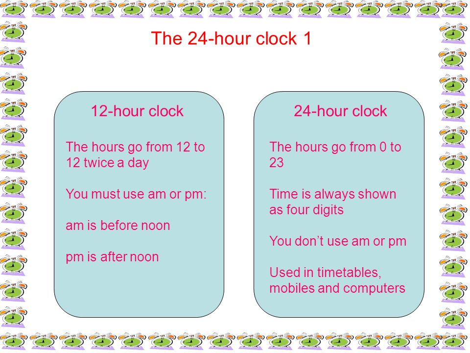 The 24 Hour Clock 1 12 Hour Clock 24 Hour Clock Ppt Video Online Download