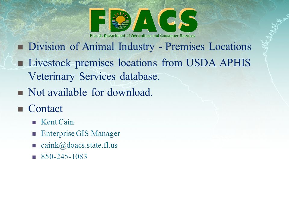 Division of Animal Industry - Premises Locations Livestock premises  locations from USDA APHIS Veterinary Services database. Not available for  download. - ppt download