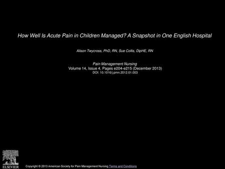 How Well Is Acute Pain in Children Managed