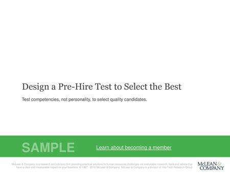 SAMPLE Design a Pre-Hire Test to Select the Best