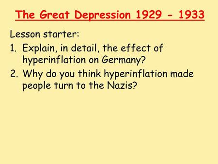 The Great Depression Lesson starter: