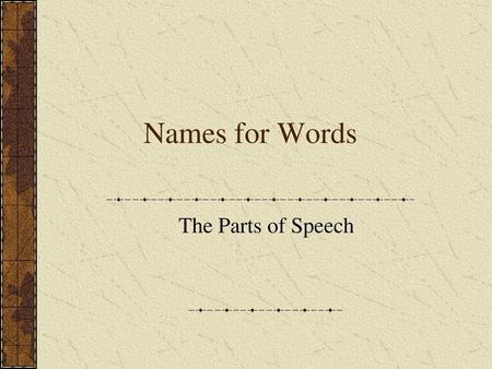 Names for Words The Parts of Speech.