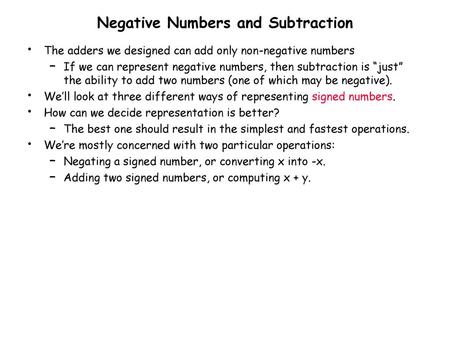 Negative Numbers and Subtraction