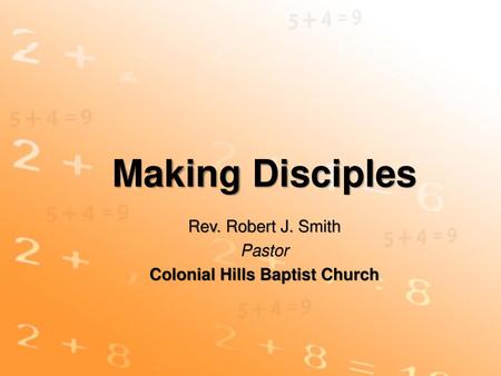 Rev. Robert J. Smith Pastor Colonial Hills Baptist Church