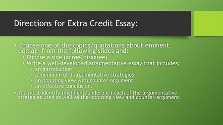 Directions for Extra Credit Essay: