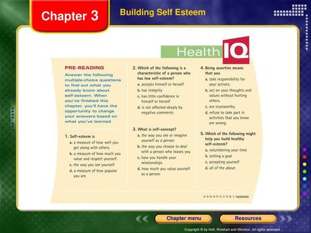 Chapter 3 Building Self Esteem.