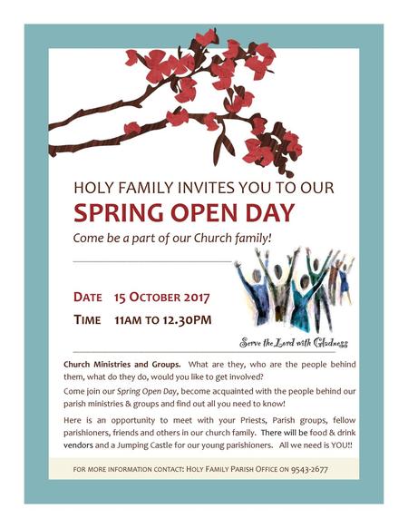 Spring open day Holy family invites you to our Date 15 October 2017