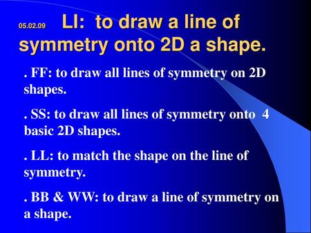 LI: to draw a line of symmetry onto 2D a shape.