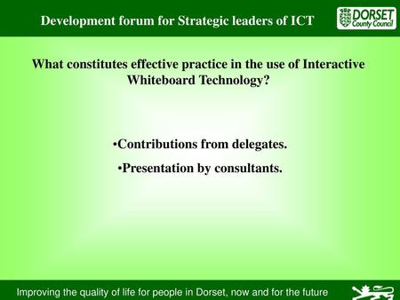 Contributions from delegates. Presentation by consultants.