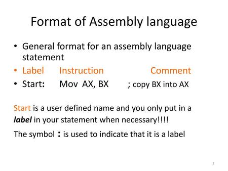 Format of Assembly language