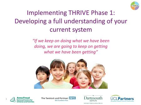 Implementing THRIVE Phase 1: Developing a full understanding of your current system “If we keep on doing what we have been doing, we are going to keep.
