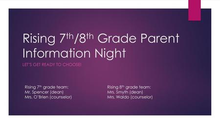 Rising 7th/8th Grade Parent Information Night