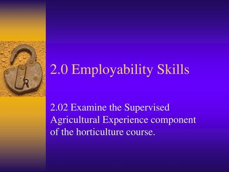 2.0 Employability Skills 2.02 Examine the Supervised Agricultural Experience component of the horticulture course.