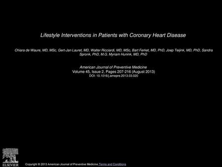 Lifestyle Interventions in Patients with Coronary Heart Disease