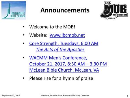 Welcome, Introductions, Romans Bible Study Overview