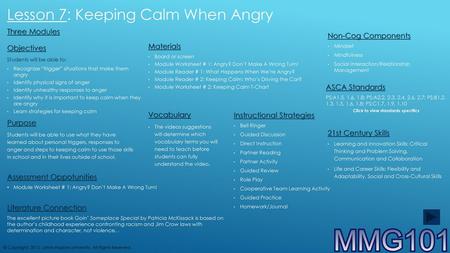 Lesson 7: Keeping Calm When Angry