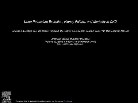 Urine Potassium Excretion, Kidney Failure, and Mortality in CKD