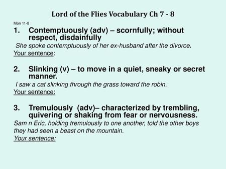 Lord of the Flies Vocabulary Ch 7 - 8
