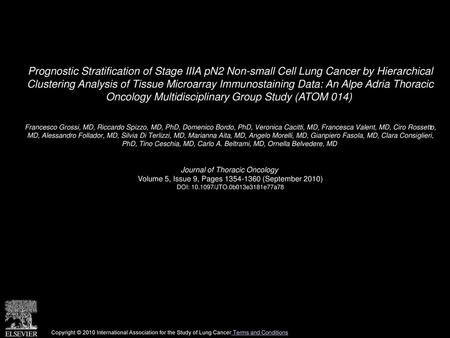 Prognostic Stratification of Stage IIIA pN2 Non-small Cell Lung Cancer by Hierarchical Clustering Analysis of Tissue Microarray Immunostaining Data: An.