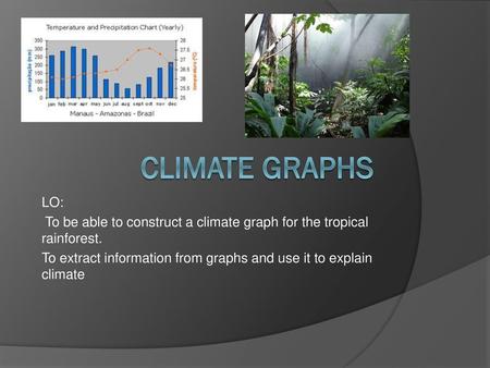 Climate graphs LO: To be able to construct a climate graph for the tropical rainforest. To extract information from graphs and use it to explain climate.