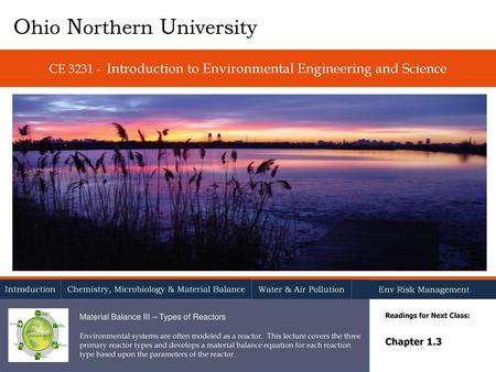 CE Introduction to Environmental Engineering and Science