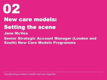 New care models: Setting the scene Jane McVea