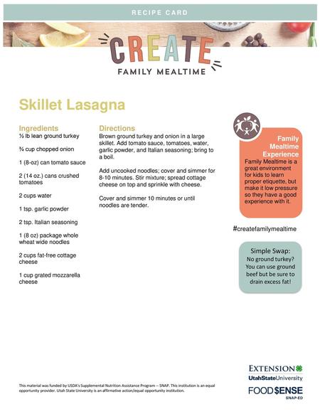 Skillet Lasagna #createfamilymealtime Ingredients Directions