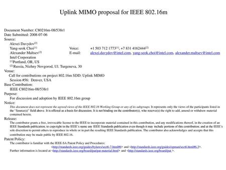 Uplink MIMO proposal for IEEE m