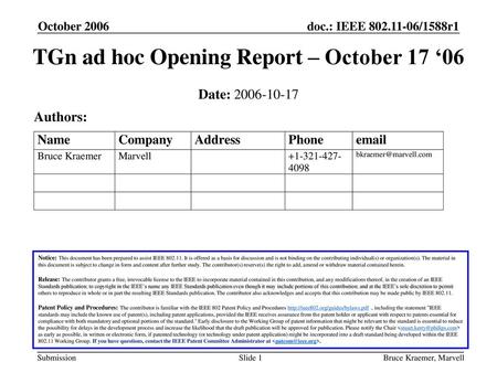 TGn ad hoc Opening Report – October 17 ‘06