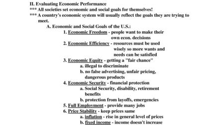 II. Evaluating Economic Performance