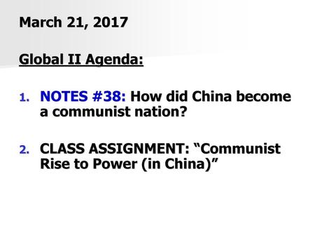 March 21, 2017 Global II Agenda: