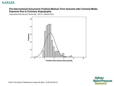 Pre-Interventional Kynurenine Predicts Medium-Term Outcome after Contrast Media Exposure Due to Coronary Angiography Kidney Blood Press Res 2017;42:244–256.