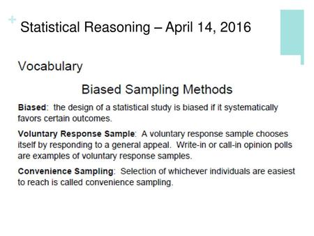 Statistical Reasoning – April 14, 2016