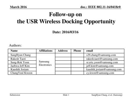 the USR Wireless Docking Opportunity
