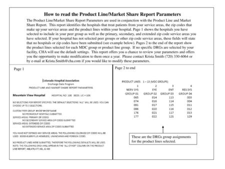 How to read the Product Line/Market Share Report Parameters