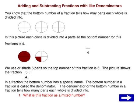 Adding and Subtracting Fractions with like Denominators
