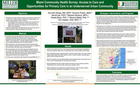Miami Community Health Survey: Access to Care and