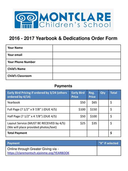 Yearbook & Dedications Order Form