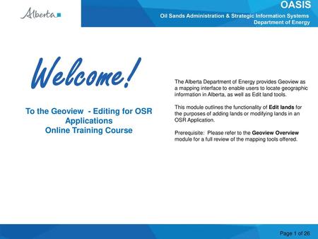 To the Geoview - Editing for OSR Applications Online Training Course