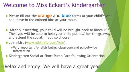 Welcome to Miss Eckart’s Kindergarten